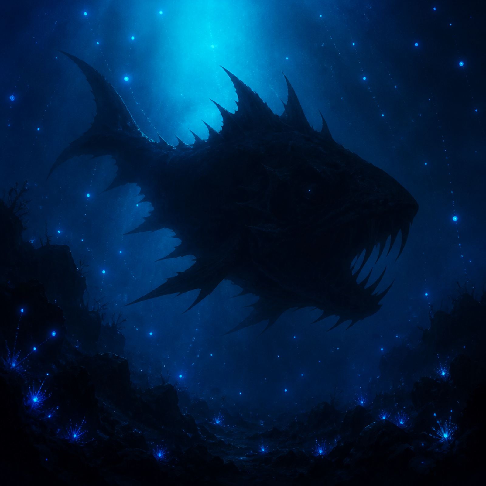 Dark fish shape in deep water