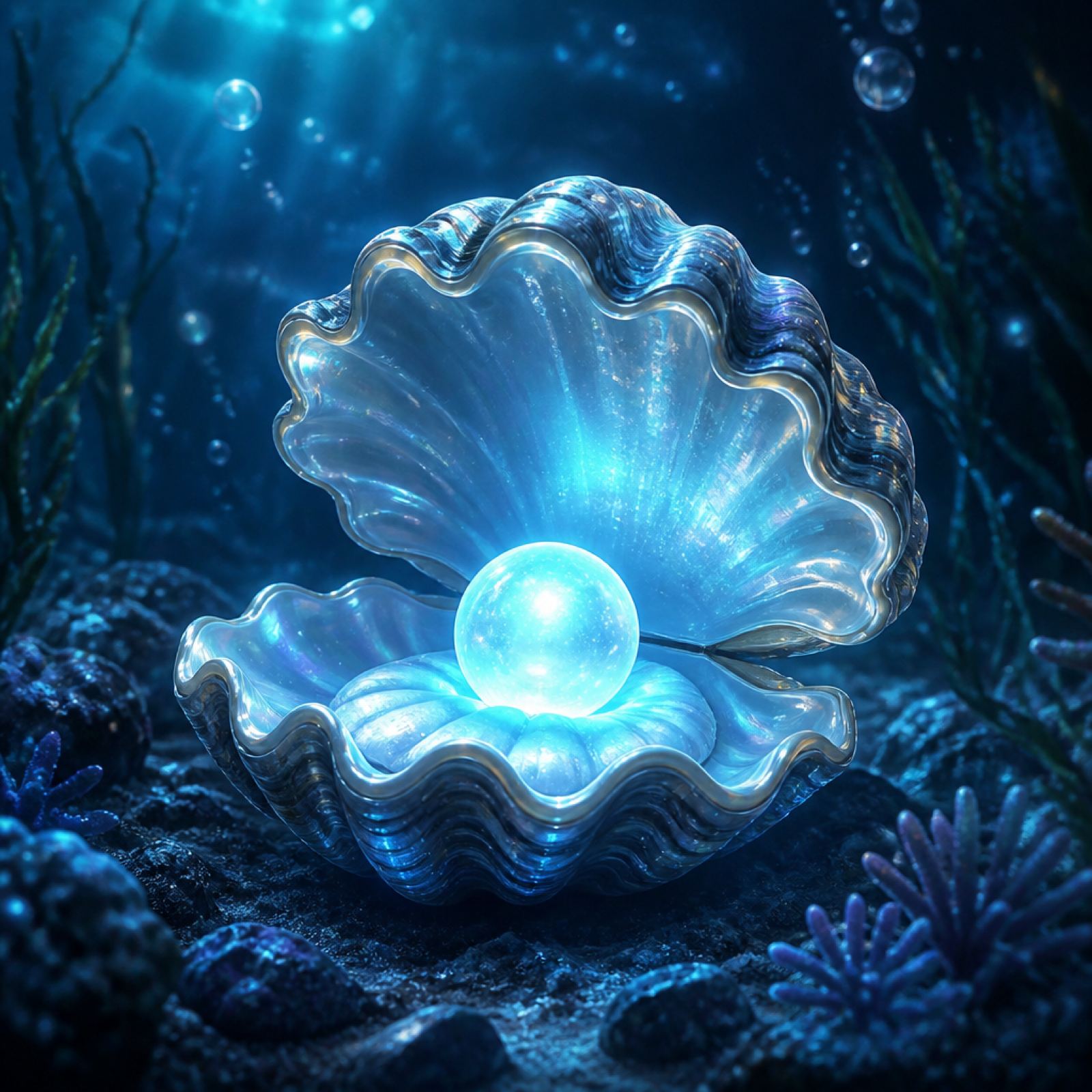 Pearl shell under teal water